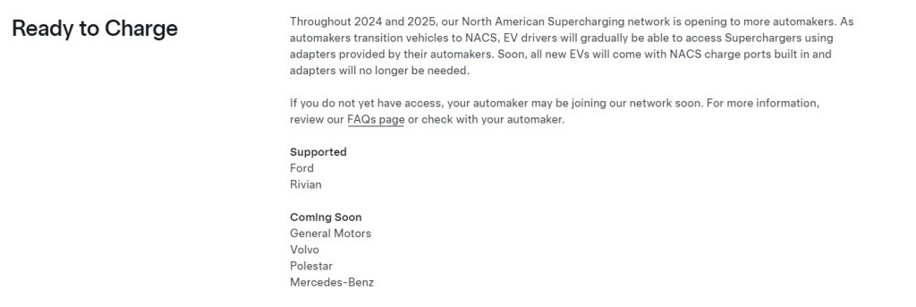 Tesla NACS Coming Soon Page