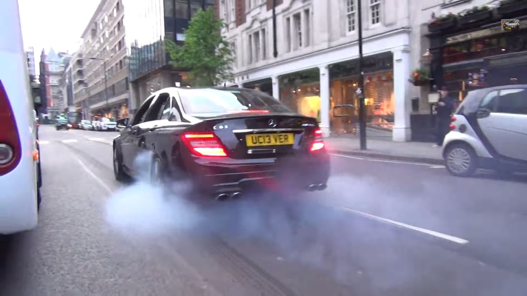 Mercedes-Benz C63 AMG Burns Rubber In London